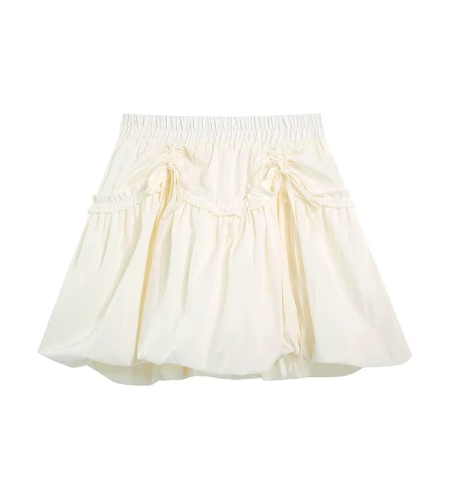 蝴蝶结绑带花苞短裙