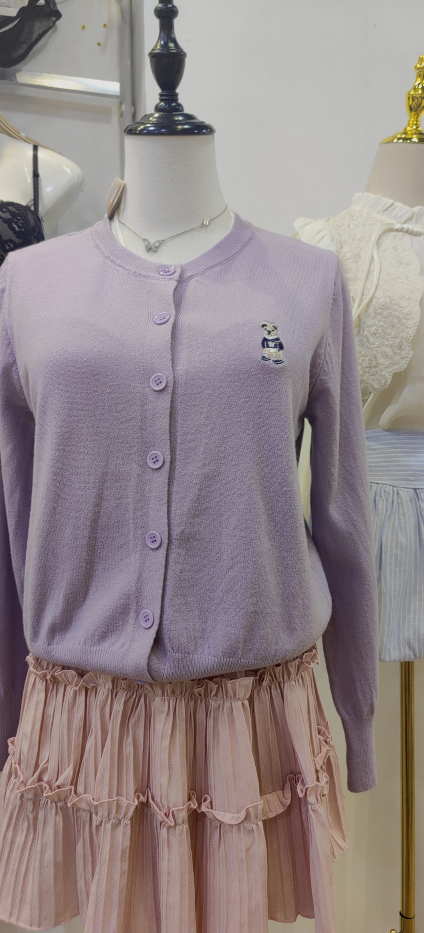 精致刺绣小熊针织开衫长袖毛衣外套