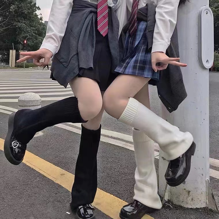 日系jk针织堆堆袜y2k学生阔腿喇叭小腿套