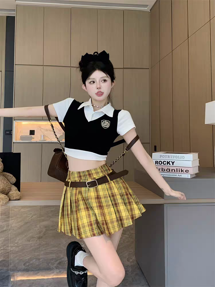 美式复古百褶裙
