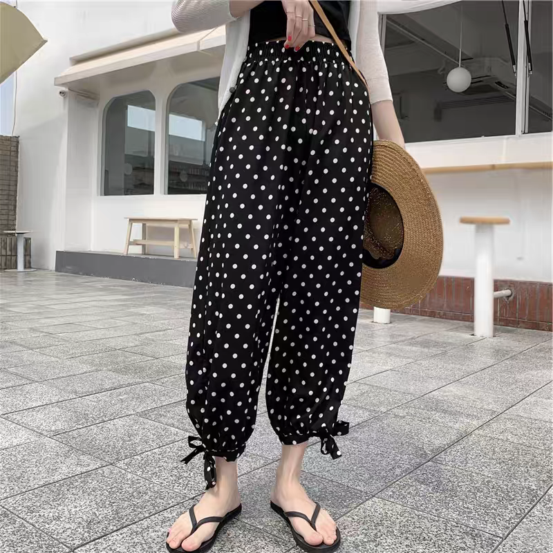胖mm雪纺防蚊哈伦裤女夏装大码200斤宽松垂感束脚韩版九分灯笼裤