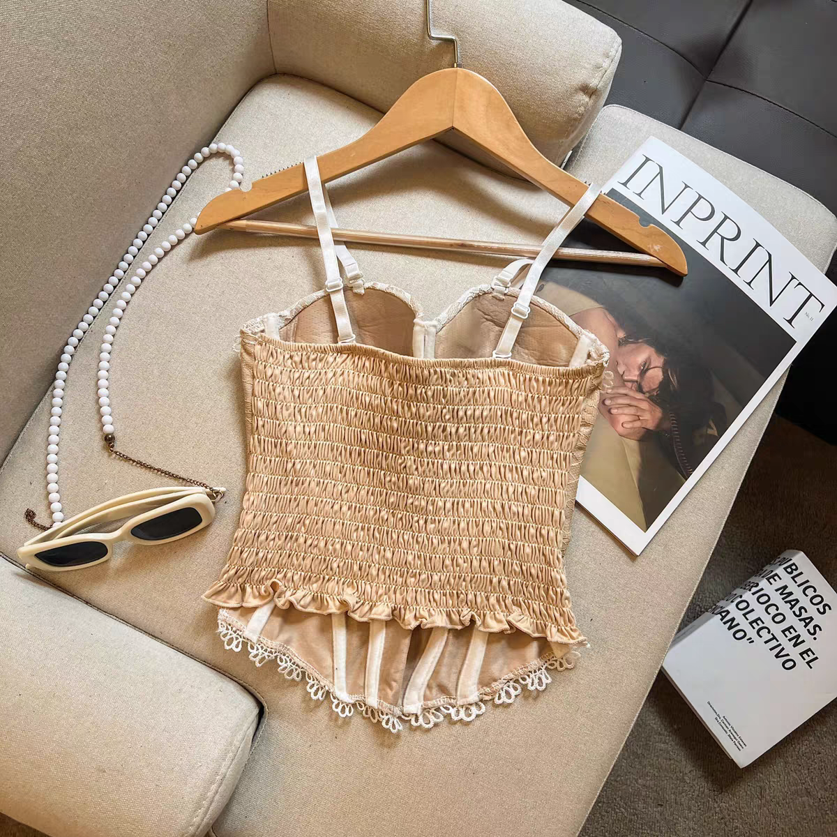 系带抹胸蕾丝吊带鱼骨上衣