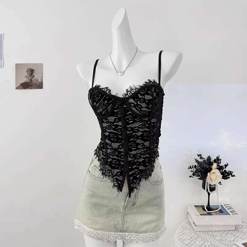 性感鱼骨胸衣外穿女蕾丝小吊带
