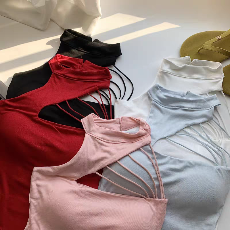 楼空挂脖吊带性感上衣