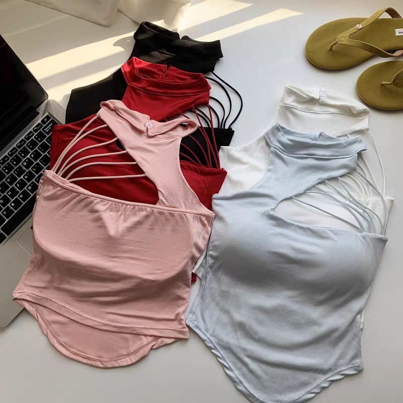 楼空挂脖吊带性感上衣