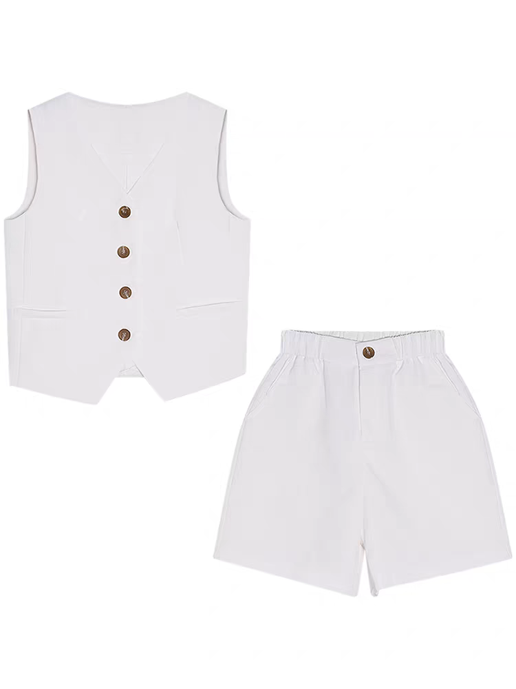 亚麻无袖高级感马甲短裤两件套2in1set