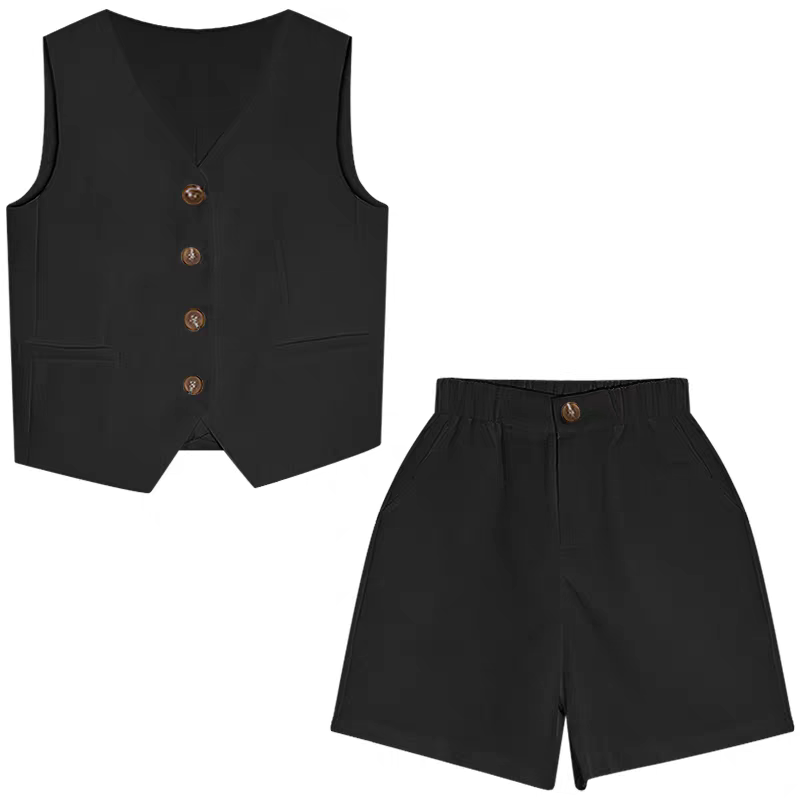 亚麻无袖高级感马甲短裤两件套2in1set