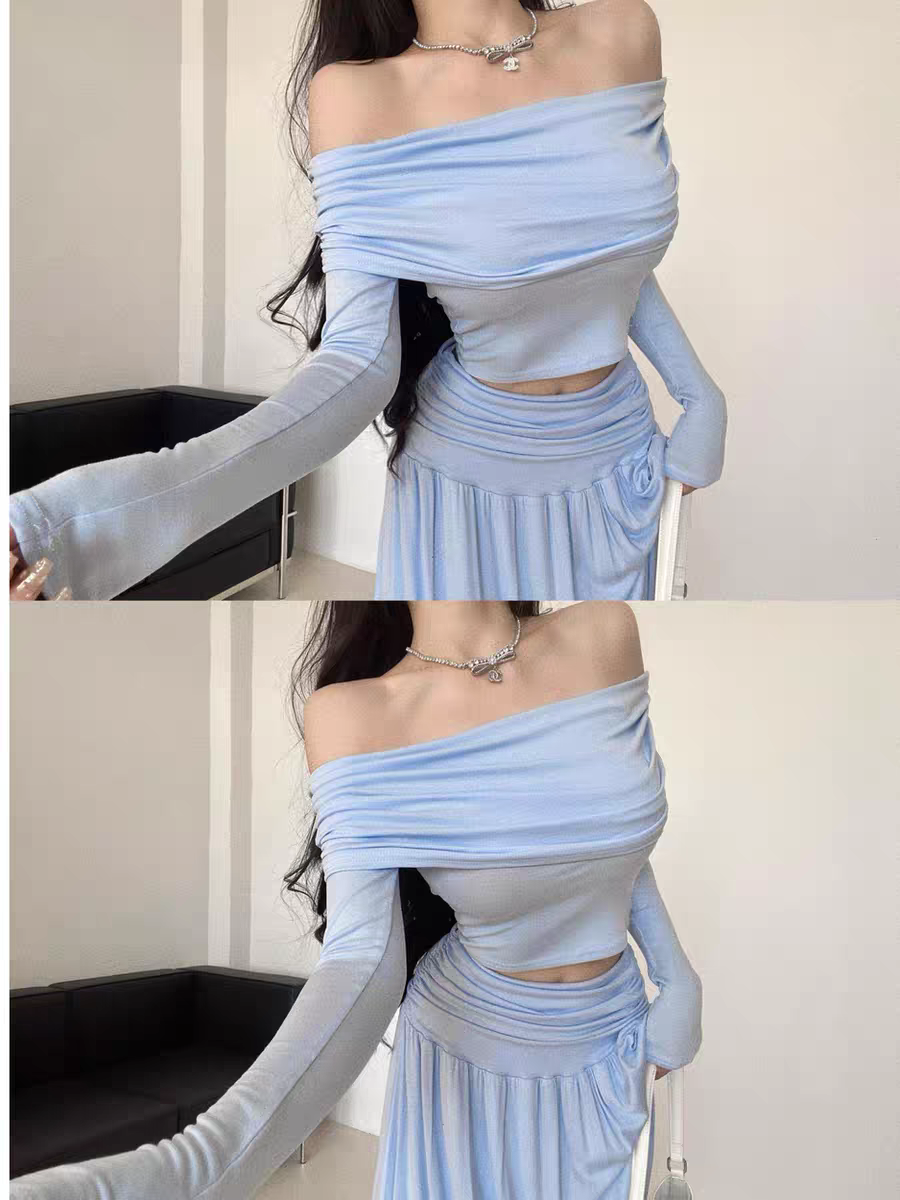 香软crush设计感一字肩套装2in1set