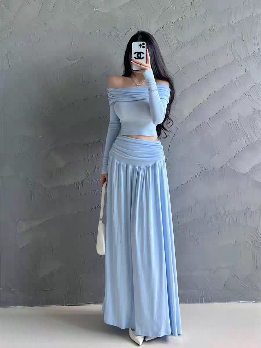 香软crush设计感一字肩套装2in1set