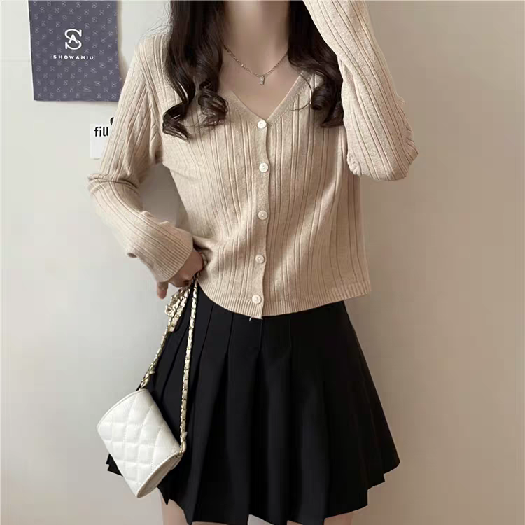 V领软糯长袖针织开衫薄外套