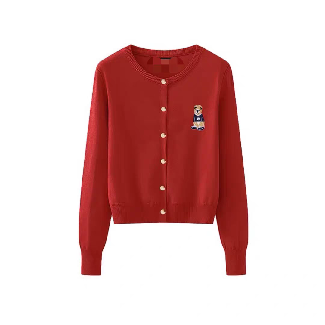 精致刺绣小熊针织开衫长袖毛衣外套