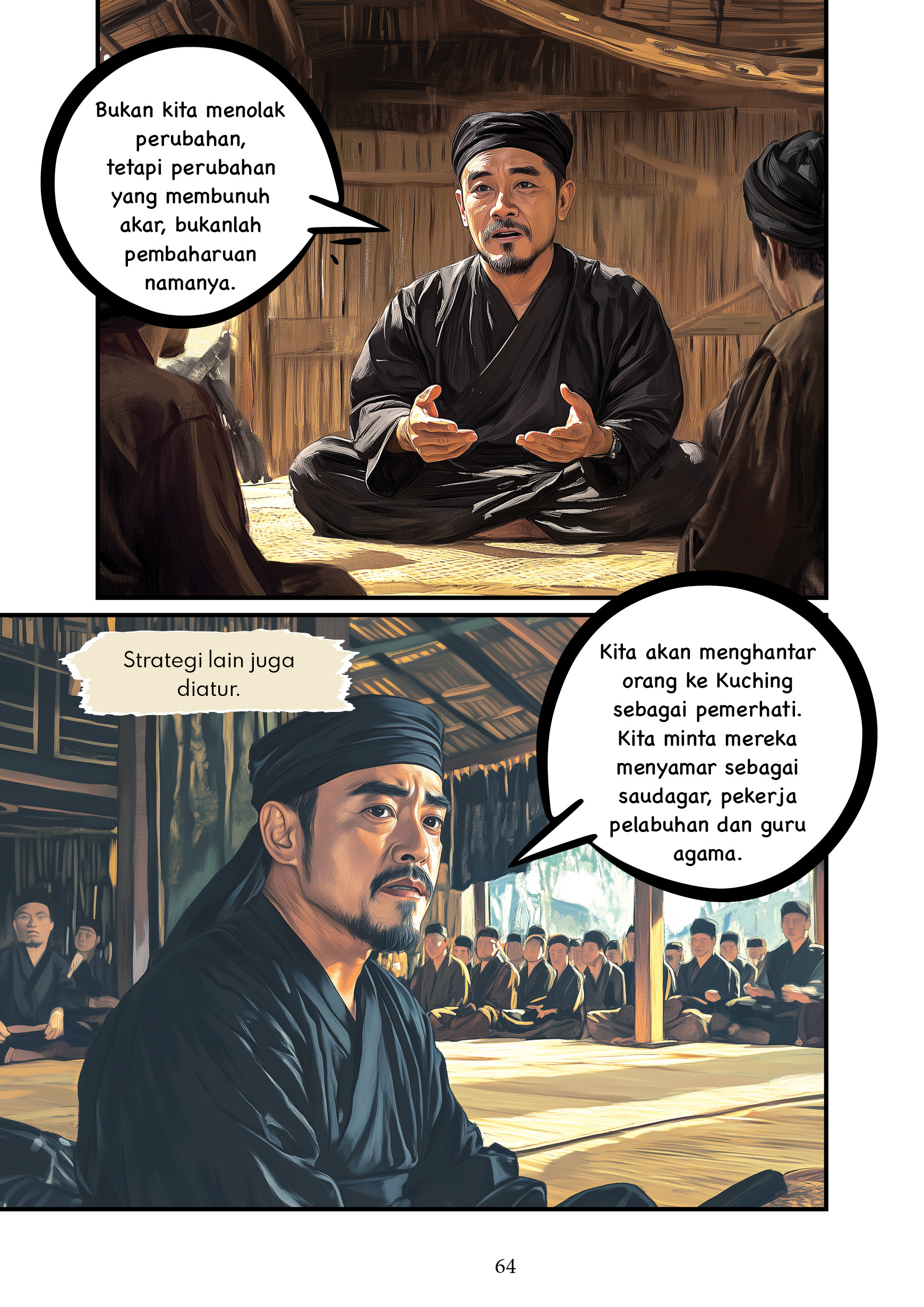Komik Sharif Masahor #1 – Memimpin Sarikei dengan Hikmah (Ilustrasi guna Teknologi AI)