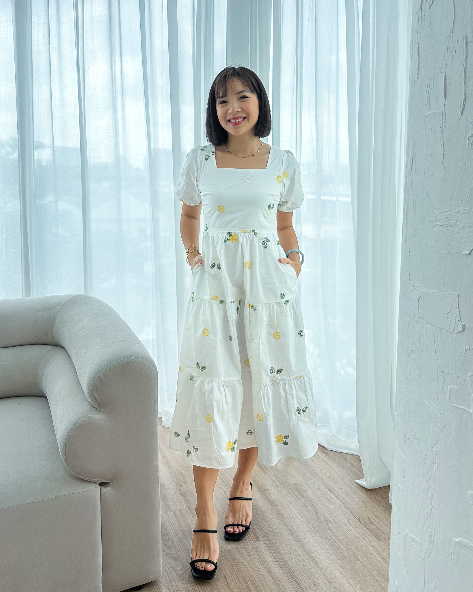 Chriselle Dress in White Embroidered Florals