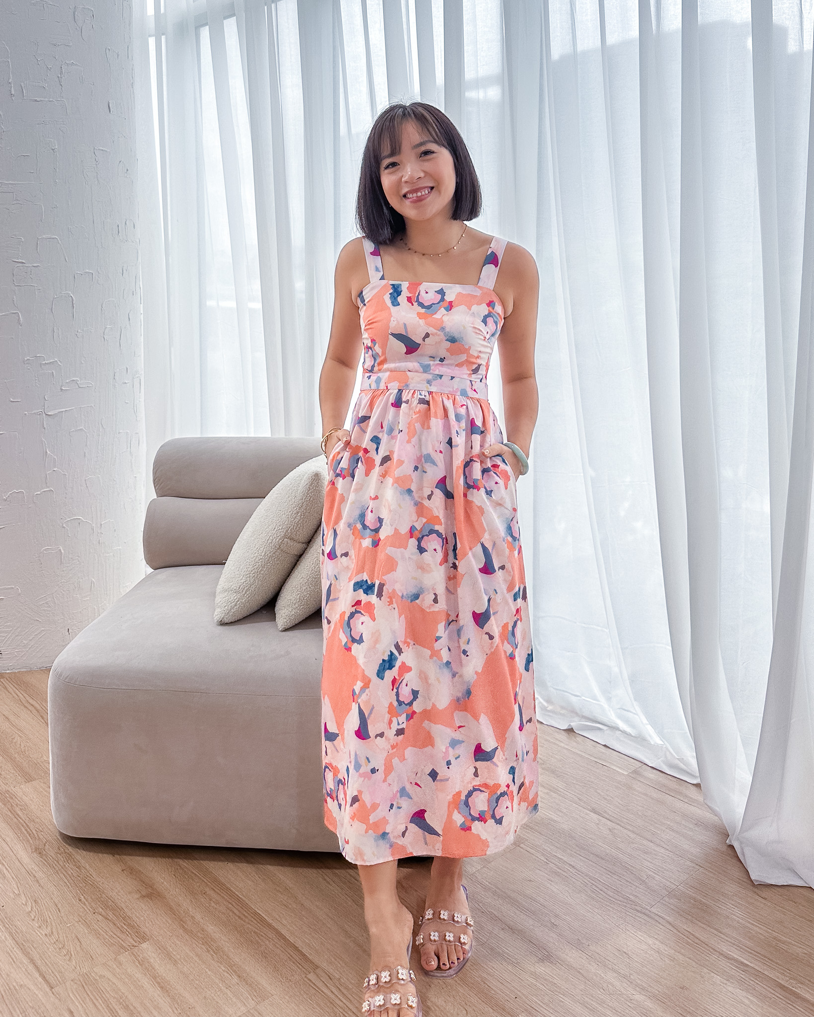 Calista Midi Dress in Orange Florals