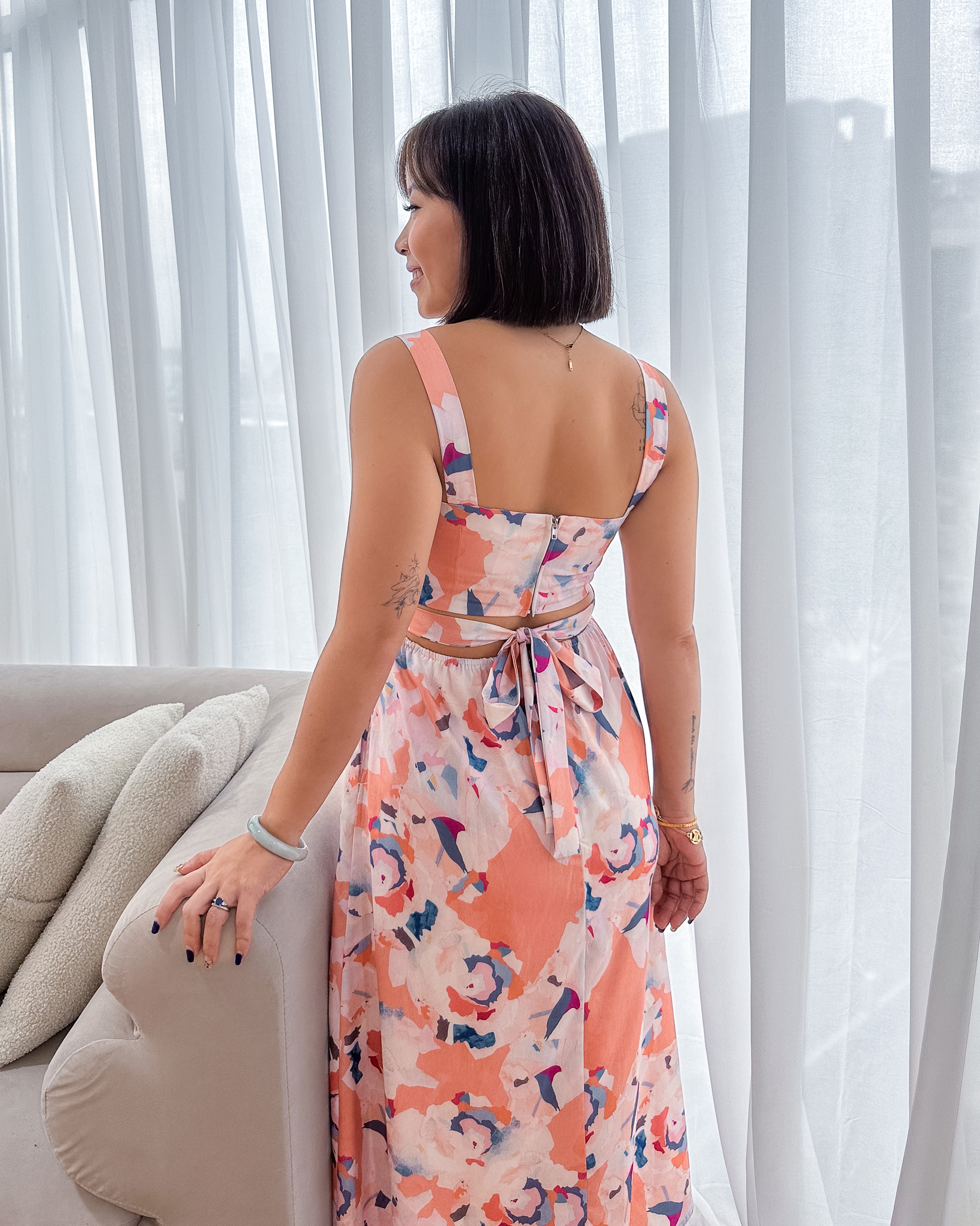 Calista Midi Dress in Orange Florals