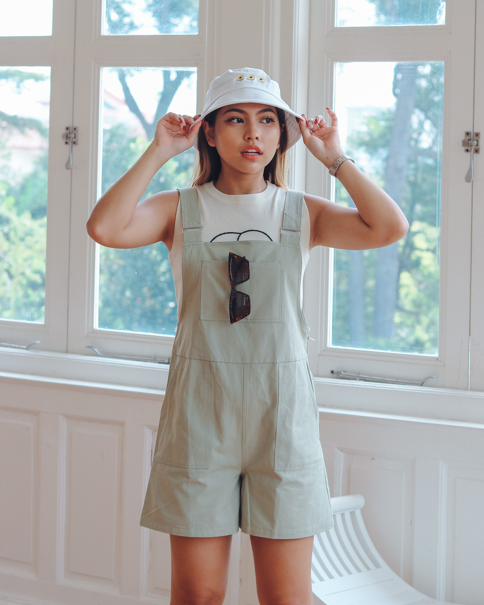 Izzy Dungaree Romper in Green