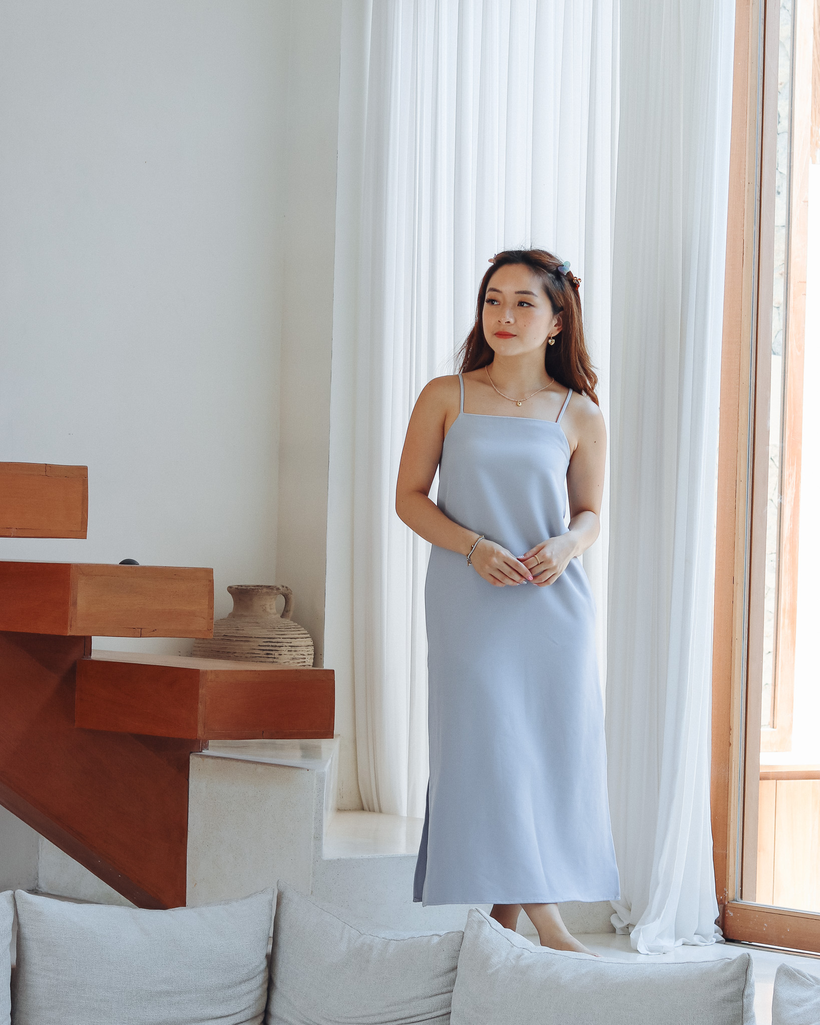 Arabella Slip Dress in Dusty Blue