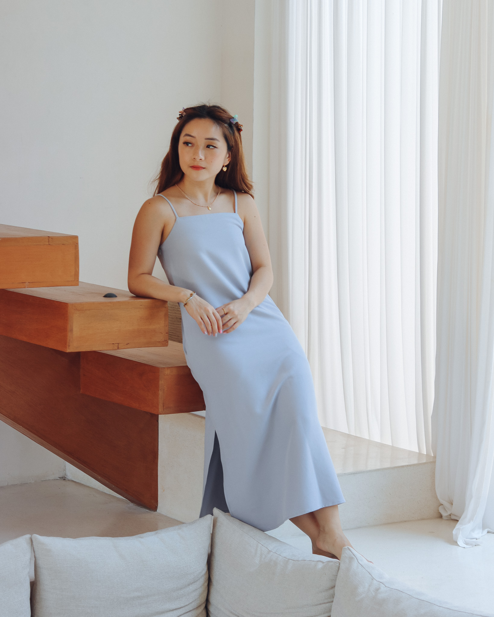 Arabella Slip Dress in Dusty Blue