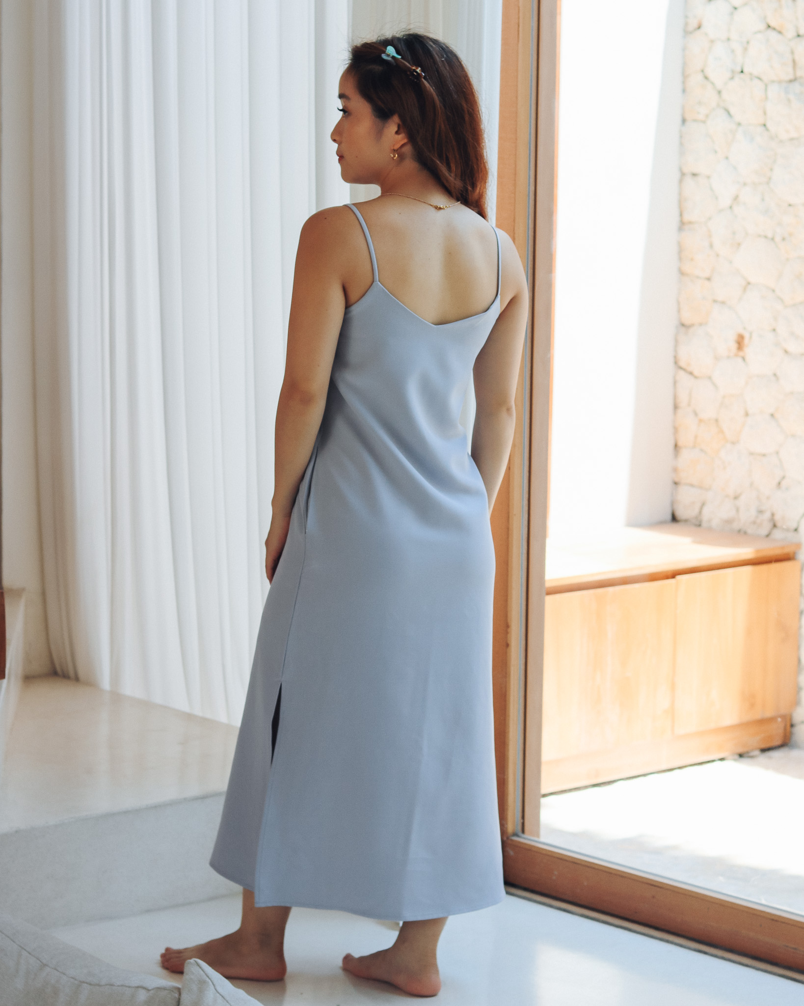 Arabella Slip Dress in Dusty Blue