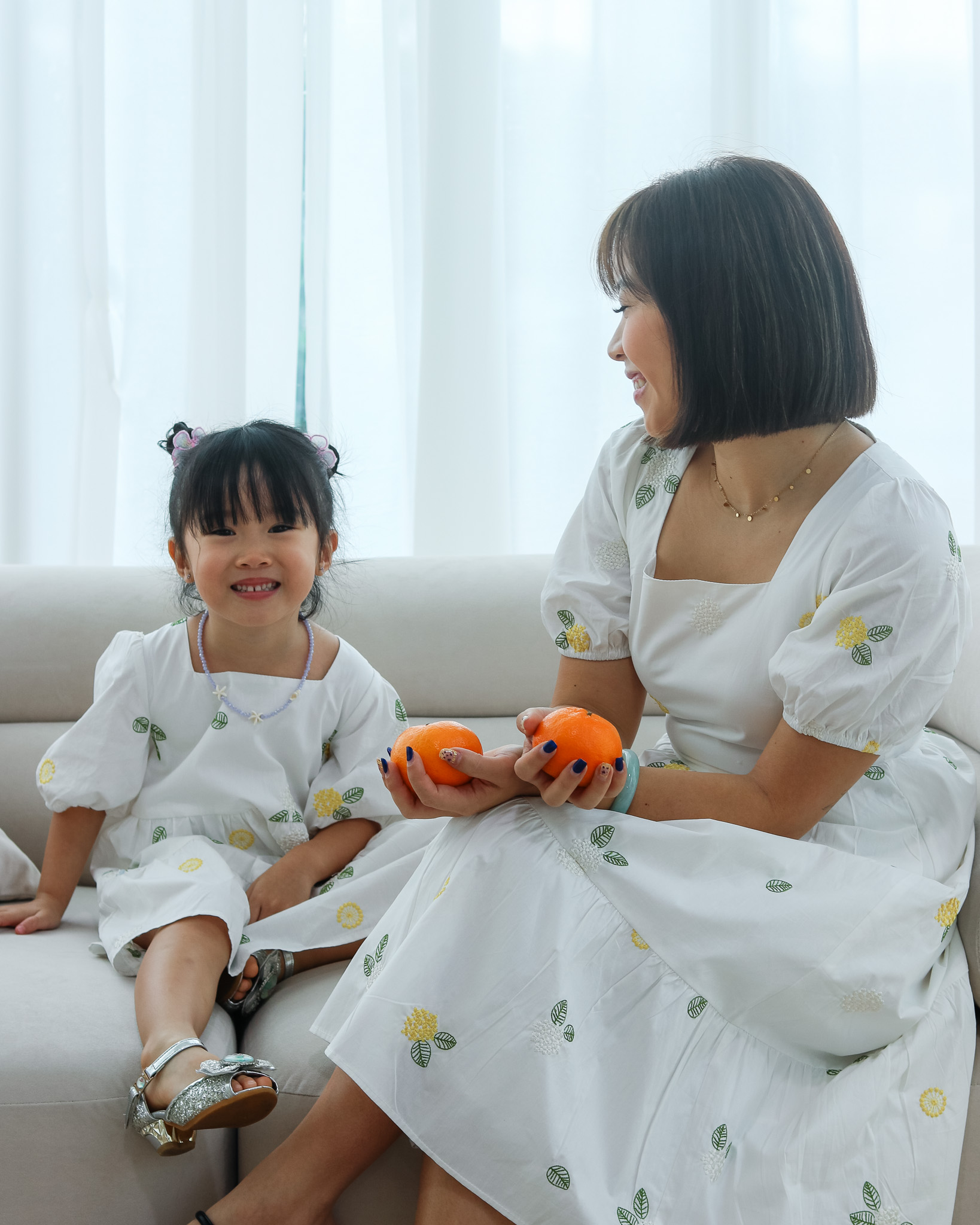 Bessie Dress in White Embroidered Florals