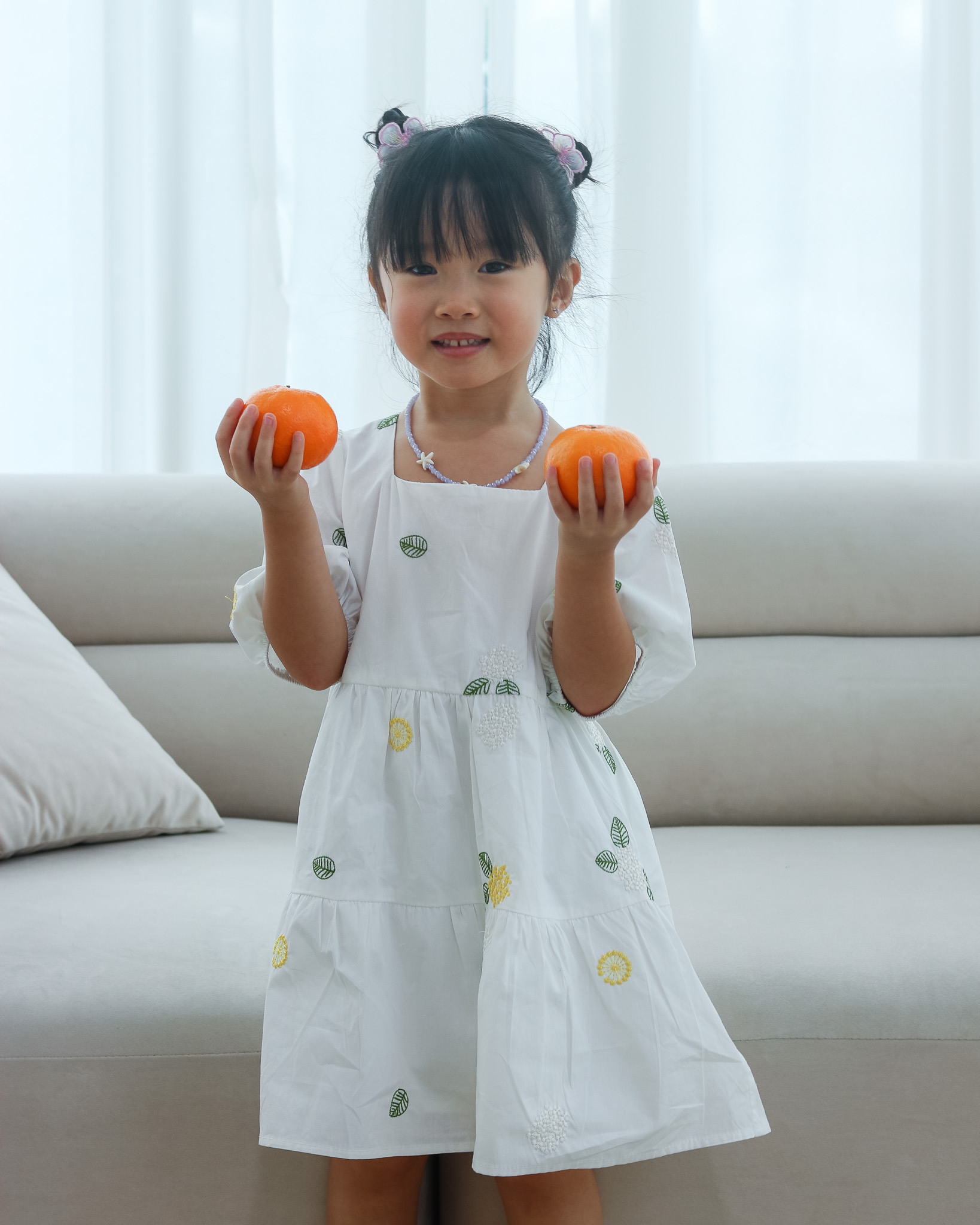Bessie Dress in White Embroidered Florals