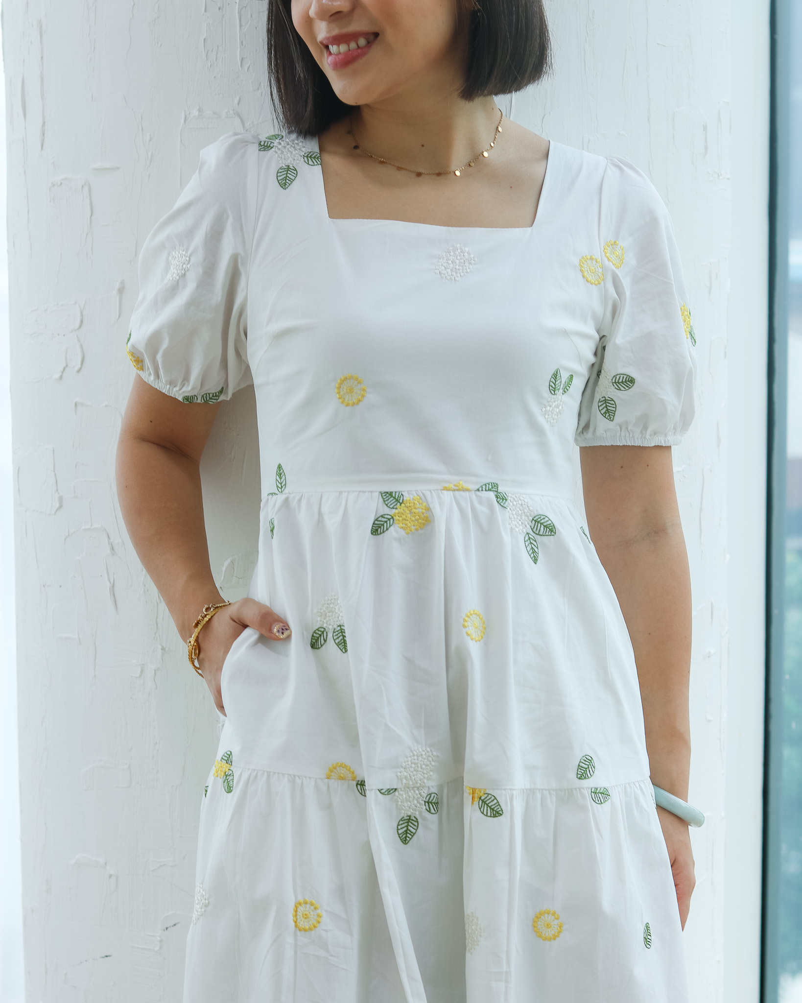 Chriselle Dress in White Embroidered Florals