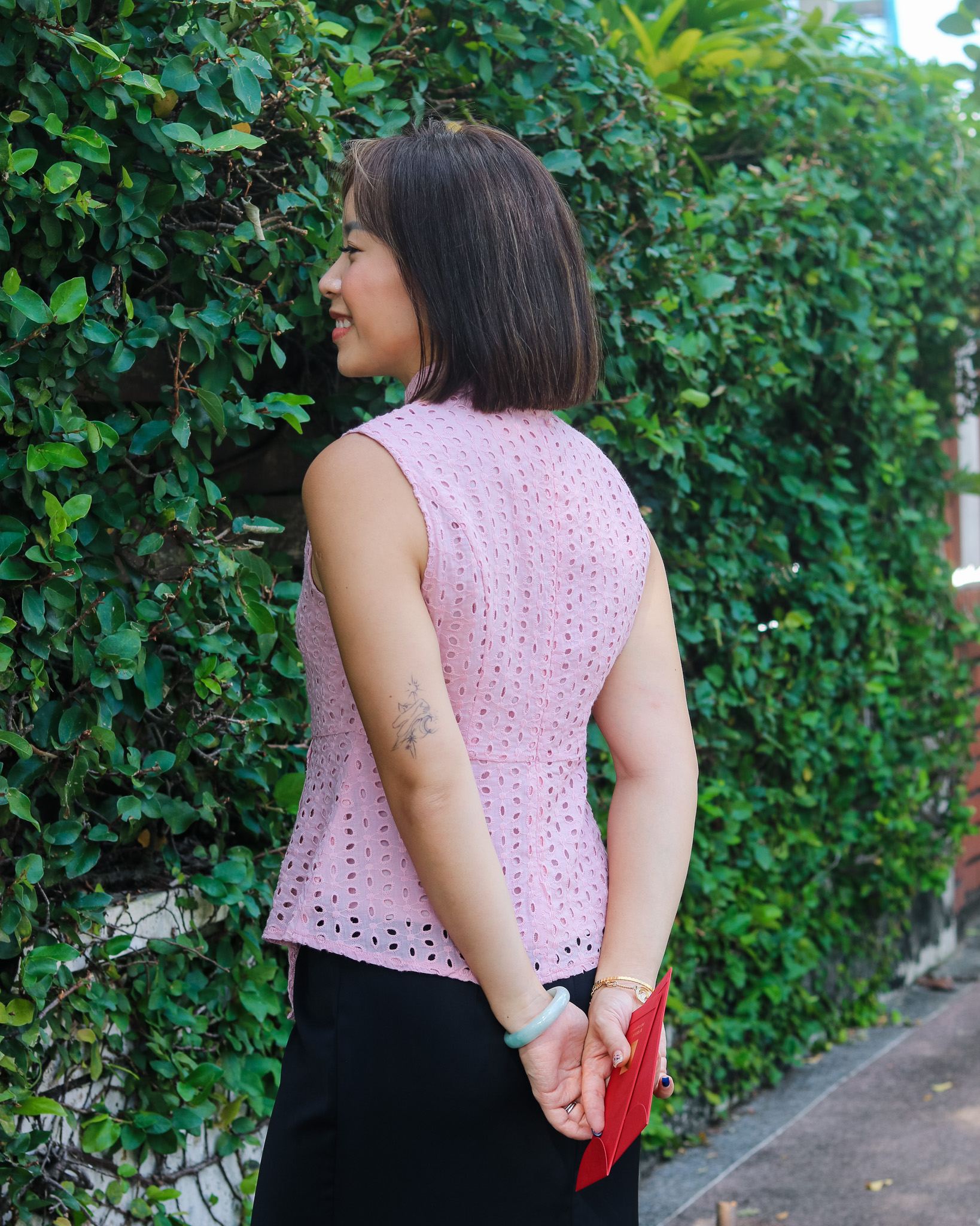 Trisha Eyelet Peplum Top in Pink