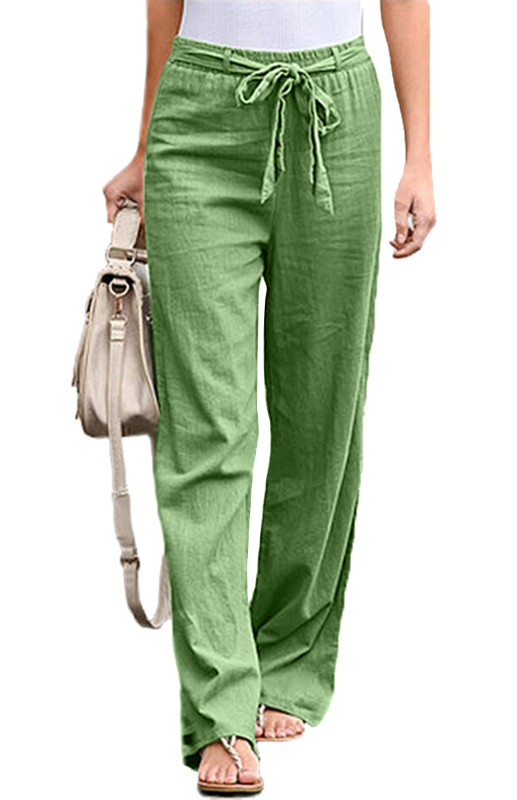 Roma Elastic Waist Solid Color Belt Loose Trousers