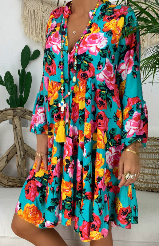 Naomi Flare Sleeve Ruffle Floral Print Doll Dress
