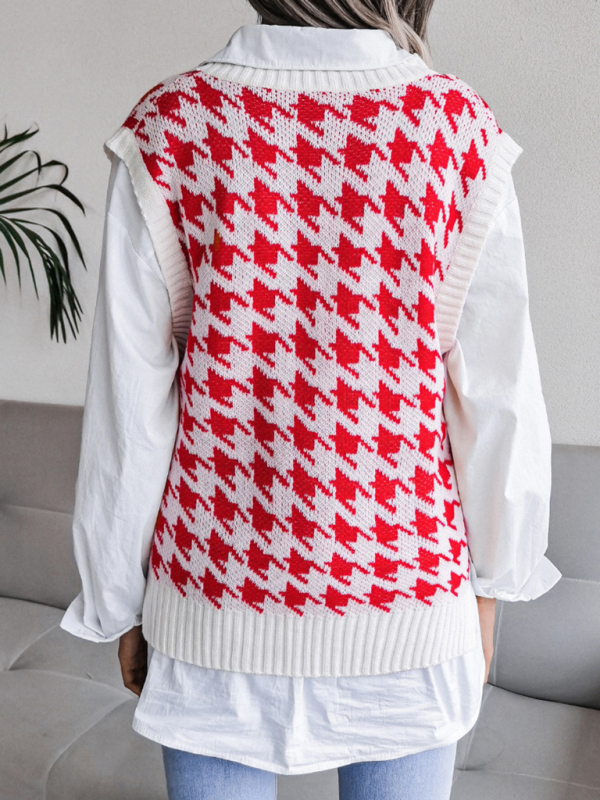 Evelyn Thousand Bird Lattice Casual Loose Knitted Sweater Vest