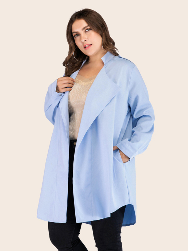 Brit Plus Size Stand Collar Two Pockets At Hips Topper Jacket