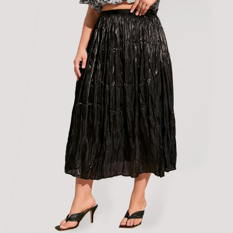 Bianca Solid Color Plus Size Pleated Midi Skirt