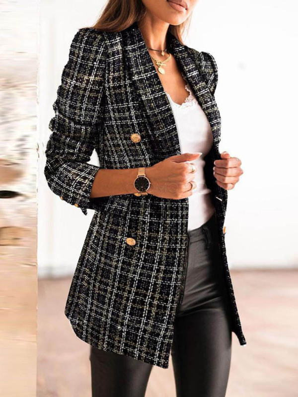 Giselle Plaid Print Double-breasted Blazer