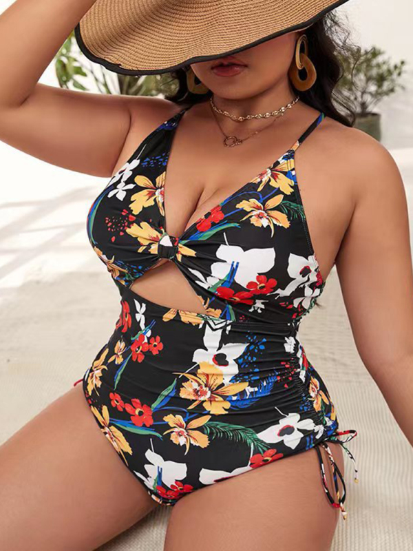 Kass Women-Printed Push-up Hollow One-Piece Swimsuit