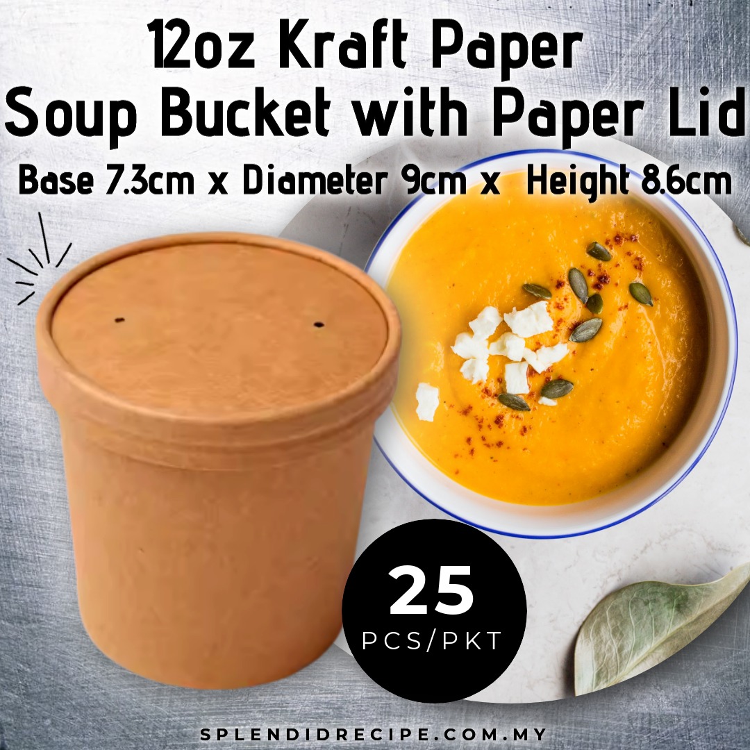 PAPER SOUP BUCKET/ 12OZ/KRAFT/ W PAPER LID( 25 PCS)