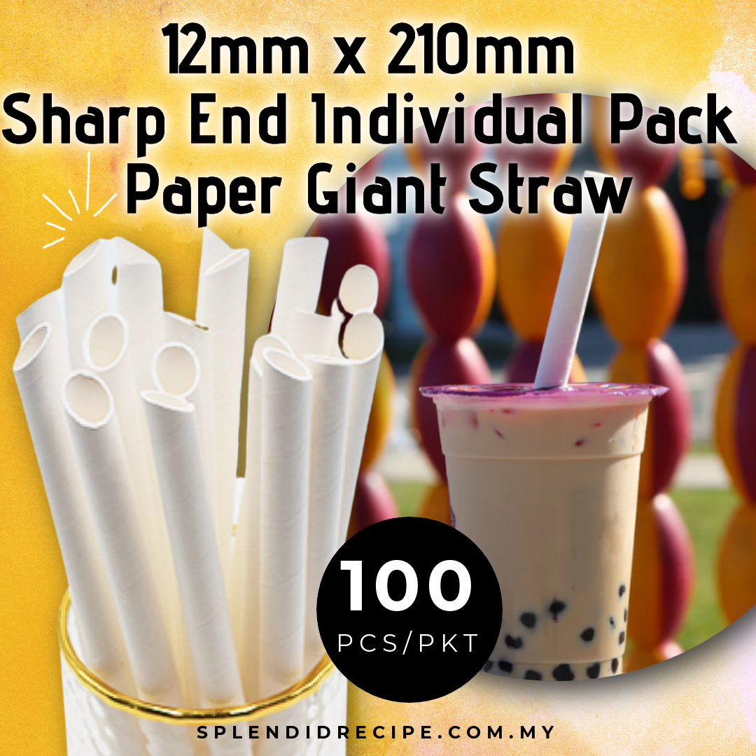 12mm x 210mm Sharp End Individual Pack Paper Giant Straw (100 pcs)