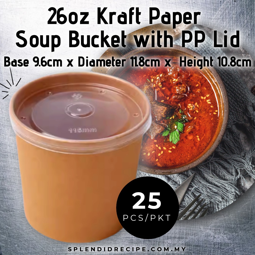 PAPER SOUP BUCKET/ 26OZ/KRAFT/ W PP LID (25 PCS)
