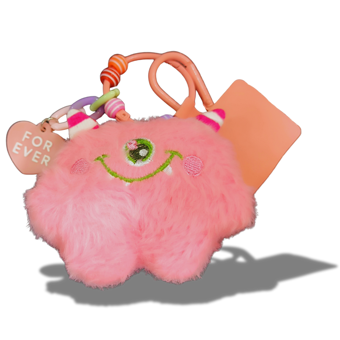 Custom Branded Fluffy Monster Charm Keychains (MOQ 100 Set)