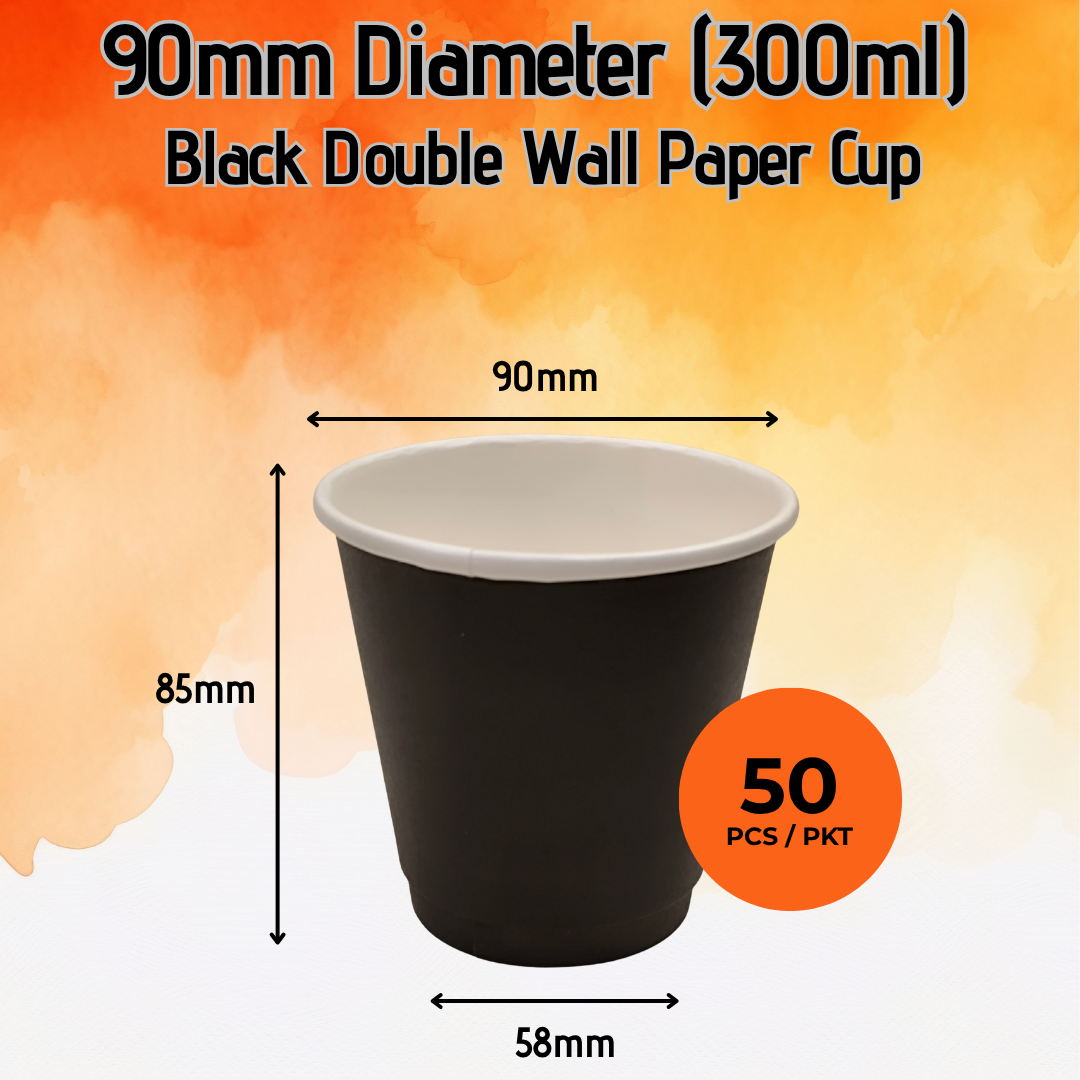 300ml Black Double Wall Paper Cup With Leak Proof Innovative Lid (50 pcs)