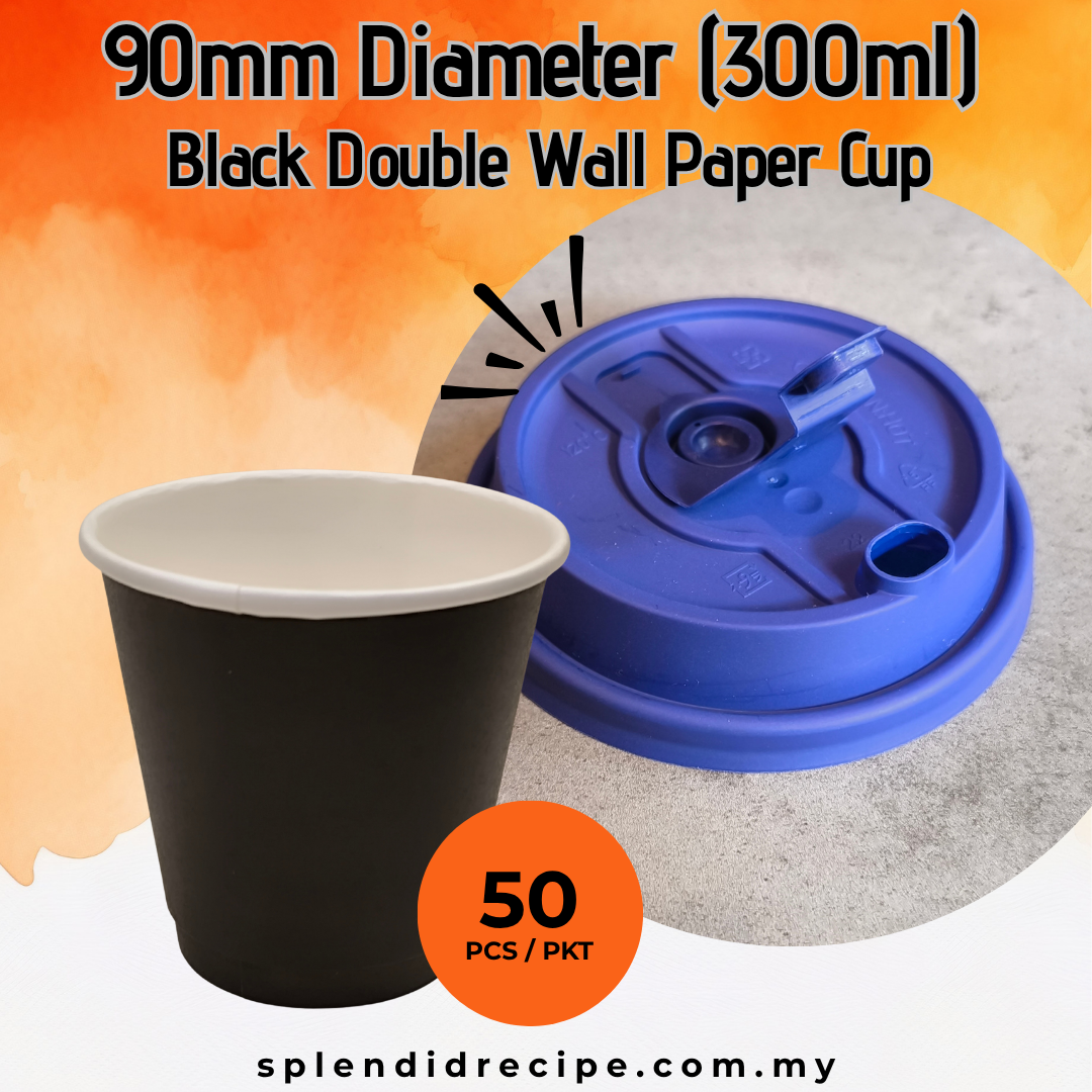 300ml Black Double Wall Paper Cup With Leak Proof Innovative Lid (50 pcs)