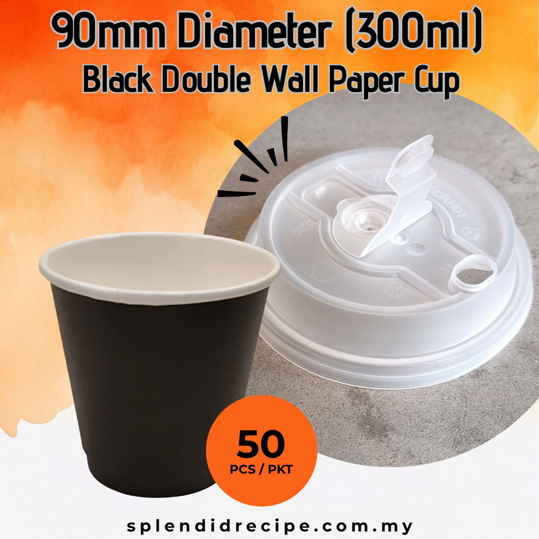 300ml Black Double Wall Paper Cup With Leak Proof Innovative Lid (50 pcs)
