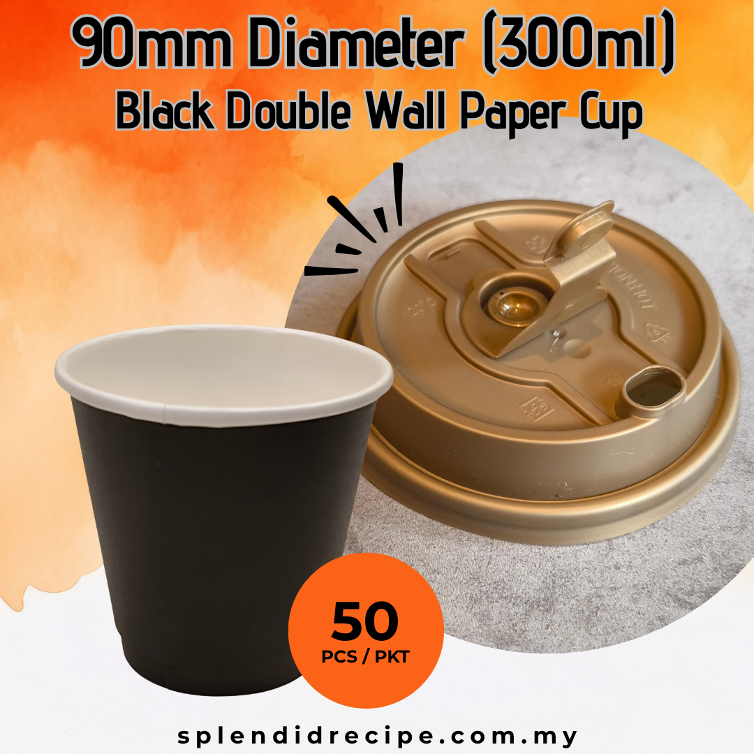 300ml Black Double Wall Paper Cup With Leak Proof Innovative Lid (50 pcs)