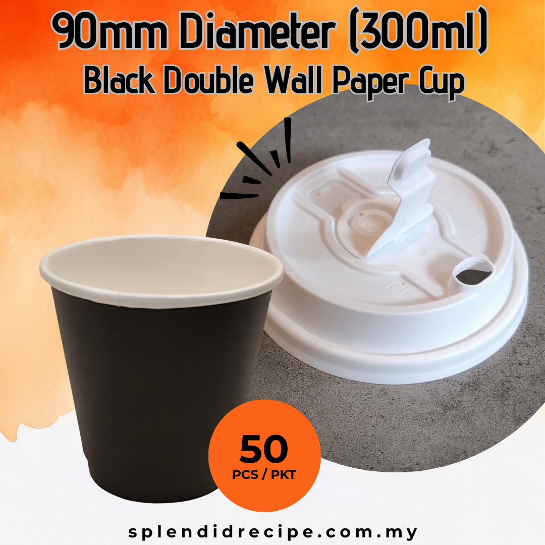 300ml Black Double Wall Paper Cup With Leak Proof Innovative Lid (50 pcs)