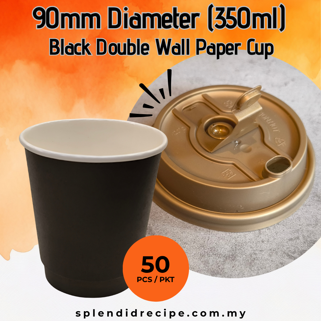 350ml Black Double Wall Paper Cup With Leak Proof Innovative Lid (50 pcs)