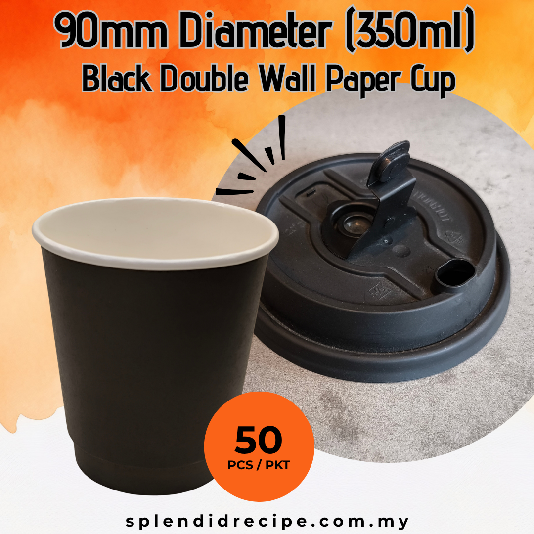 350ml Black Double Wall Paper Cup With Leak Proof Innovative Lid (50 pcs)