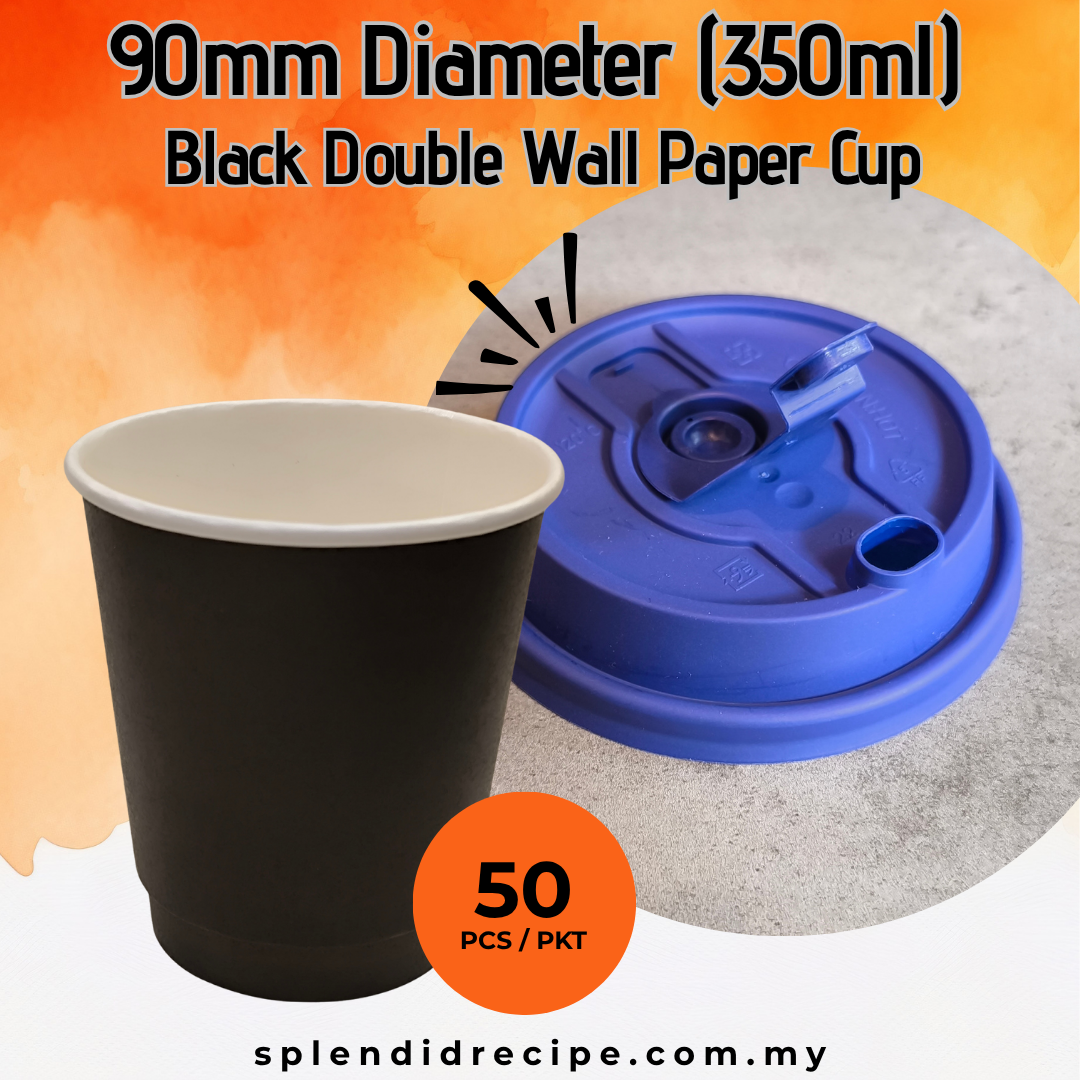 350ml Black Double Wall Paper Cup With Leak Proof Innovative Lid (50 pcs)