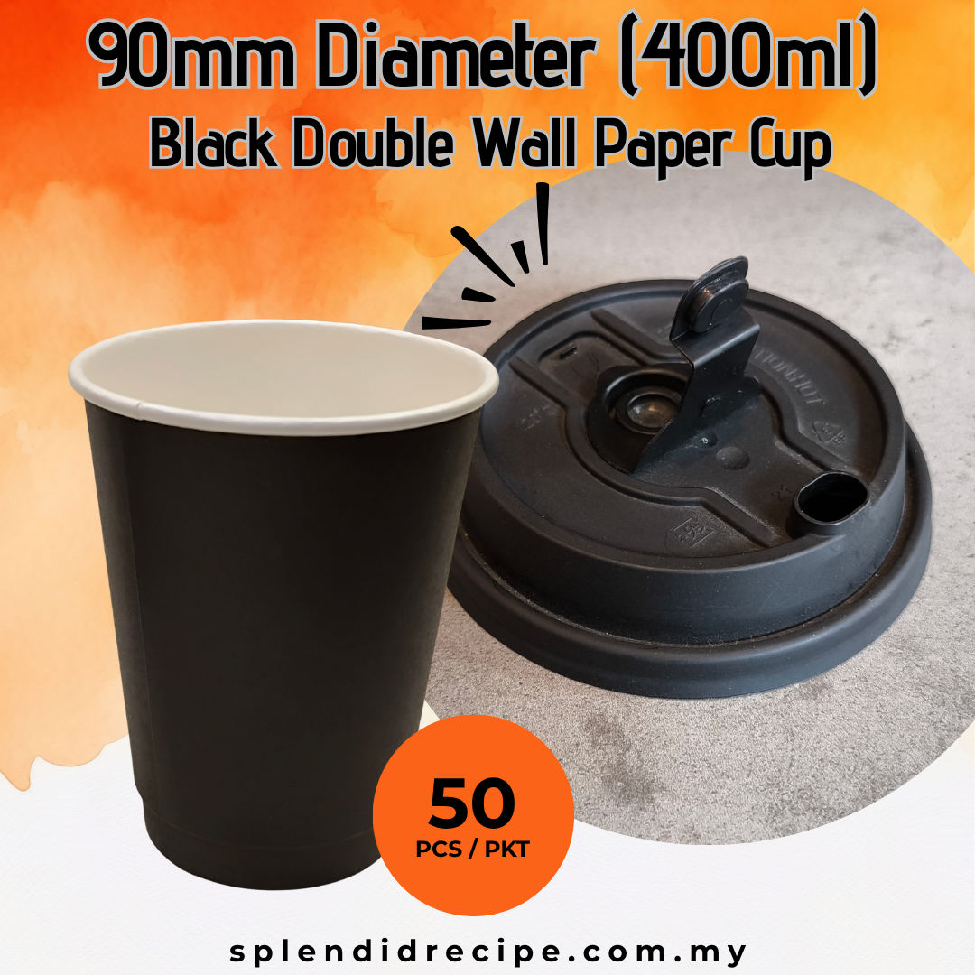 400ml Black Double Wall Paper Cup With Leak Proof Innovative Lid (50 pcs)