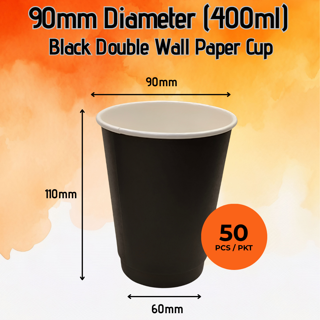 400ml Black Double Wall Paper Cup With Leak Proof Innovative Lid (50 pcs)