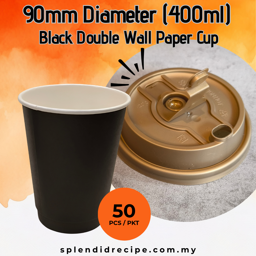 400ml Black Double Wall Paper Cup With Leak Proof Innovative Lid (50 pcs)