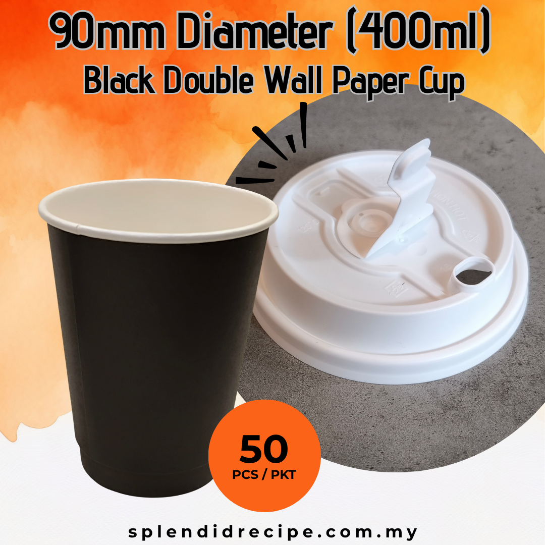400ml Black Double Wall Paper Cup With Leak Proof Innovative Lid (50 pcs)